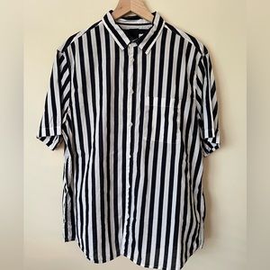 H&M navy blue and white striped button down shirt